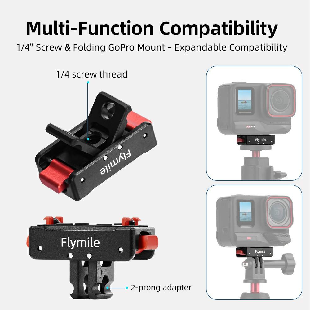 FLYMILE Magnetic Quick Release Base For Insta360 Ace/Ace Pro/Ace Pro 2/X5/X4/X3/X2 Aluminum Alloy Two-Claw Mount