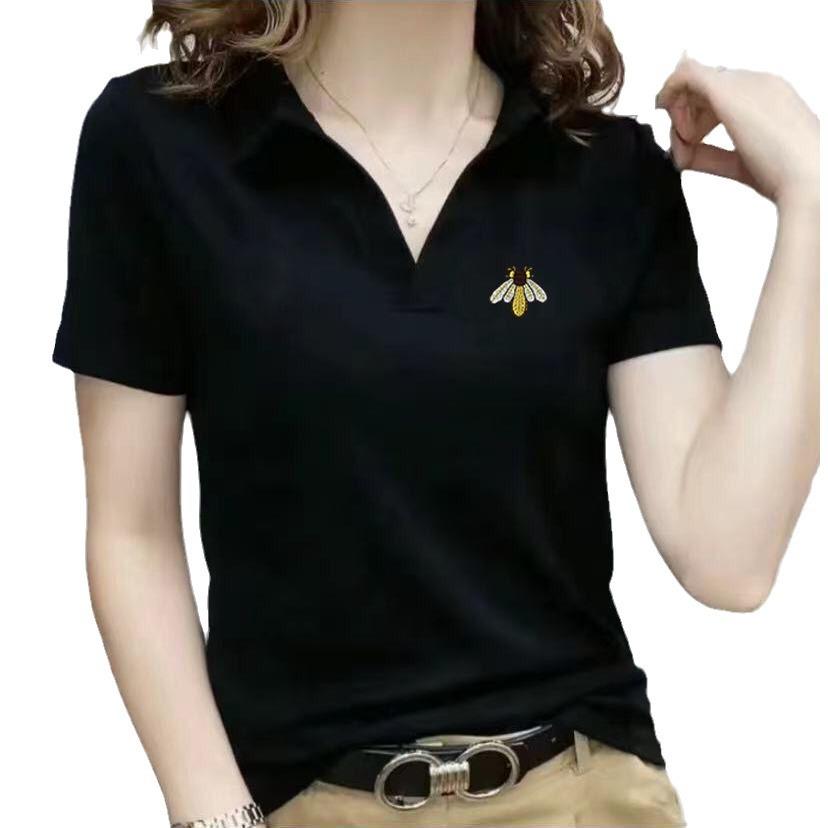 Women's Summer Short-sleeved T-shirt New Fashionable Women's V-neck Age-reducing Casual Lapel Top Large Size Polo Shirt