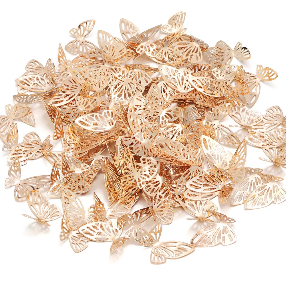 30-50pcs/Lot Iron Hollow Butterfly Accessories DIY Home Decoration Charm Beads for Jewelry Making Hair Accessory Production