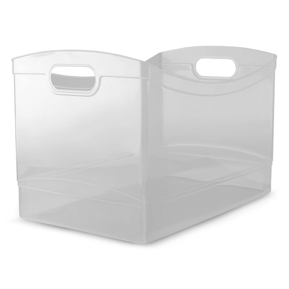 Clear Plastic Utility Storage Organizer Bin Set of 3 with Handles Open Top Design Office Supplies Household Items Kitchen Closet
