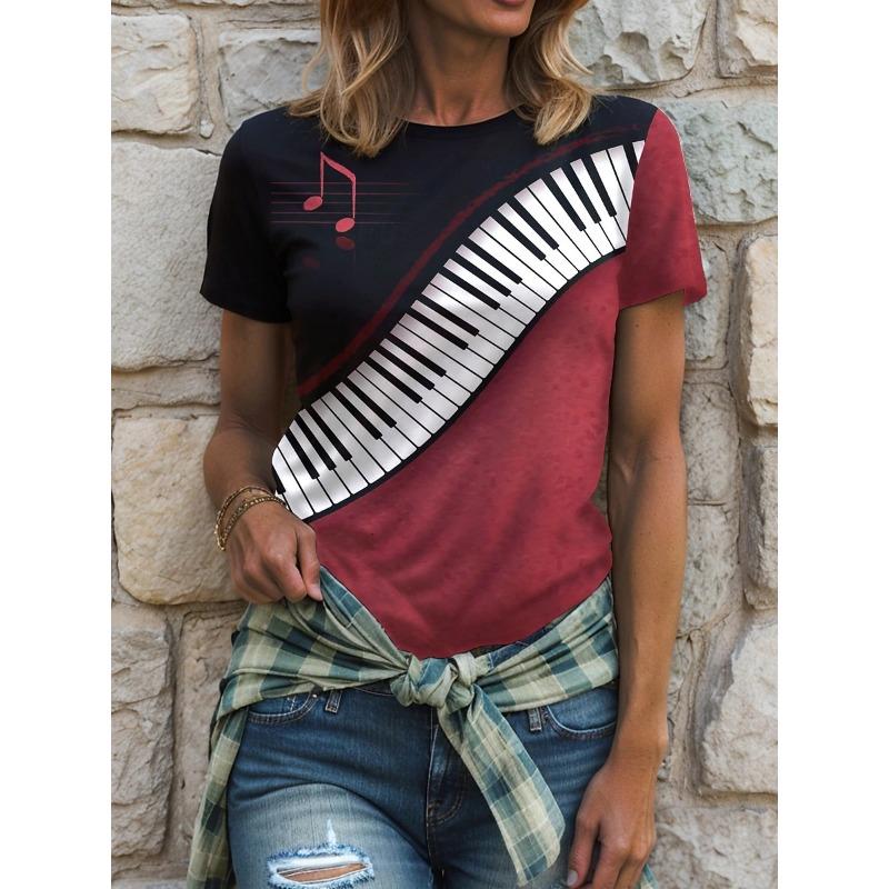 

Ladies Colorful Grid Print 3D T-shirt Round Neck Short Sleeved Soft Daily Top Comfortable Casual Shirt Fashiona Printed Design S