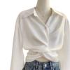 1116 New French Kinked White Shirt, Drape Temperament Short Waist Design Long-sleeved Shirt Women