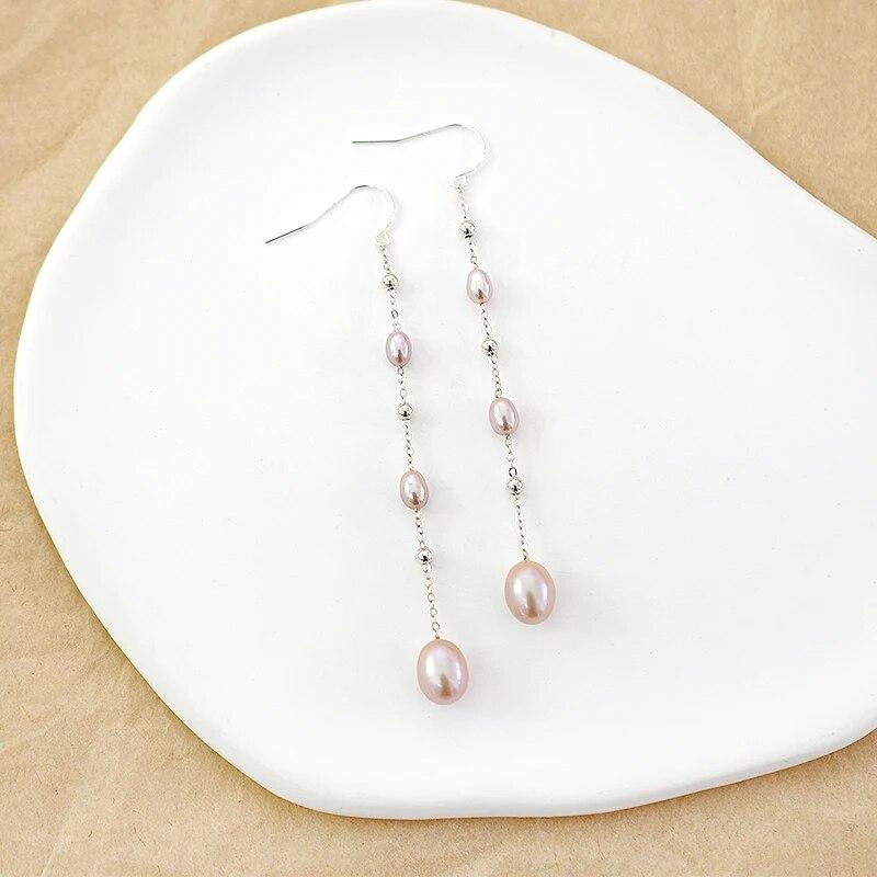 

Длинные серьги из стерлингового серебра 925 пробы с натуральным пресноводным жемчугом, модные корейские украшения для девочек фиолетовый