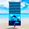 1pc Striped Ocean Element Printed Ultra-fine Fiber Beach Towel, Beach Swimming Quick Drying Absorbent Beach Towel