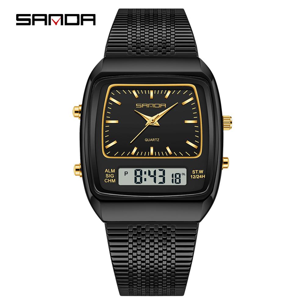 Fashion Sanda 3393 Electronic Quartz Watch Multifunction Dual Display Clock Luminous Casual Mens Women Unisex Time Digital Watch