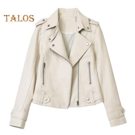 

Женская куртка из искусственной кожи с гладкой поверхностью, отложным воротником, застежкой-молнией и заклепками, длинные рукава, мотоциклетное пальто, дорожная верхняя одежда XXL белый