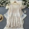 DIMANAF 2025 New Summer Women Long Basic Knitted Dress Sleeve  Fashion Lace Dresses Casual Loose