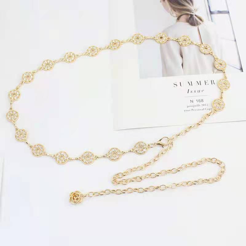 Women's Waist Chain Hook Adjustment Versatile Skirt Dress Decorative Chain Small Fragrance Feng Shui Diamond Inlaid Metal Thin Belt