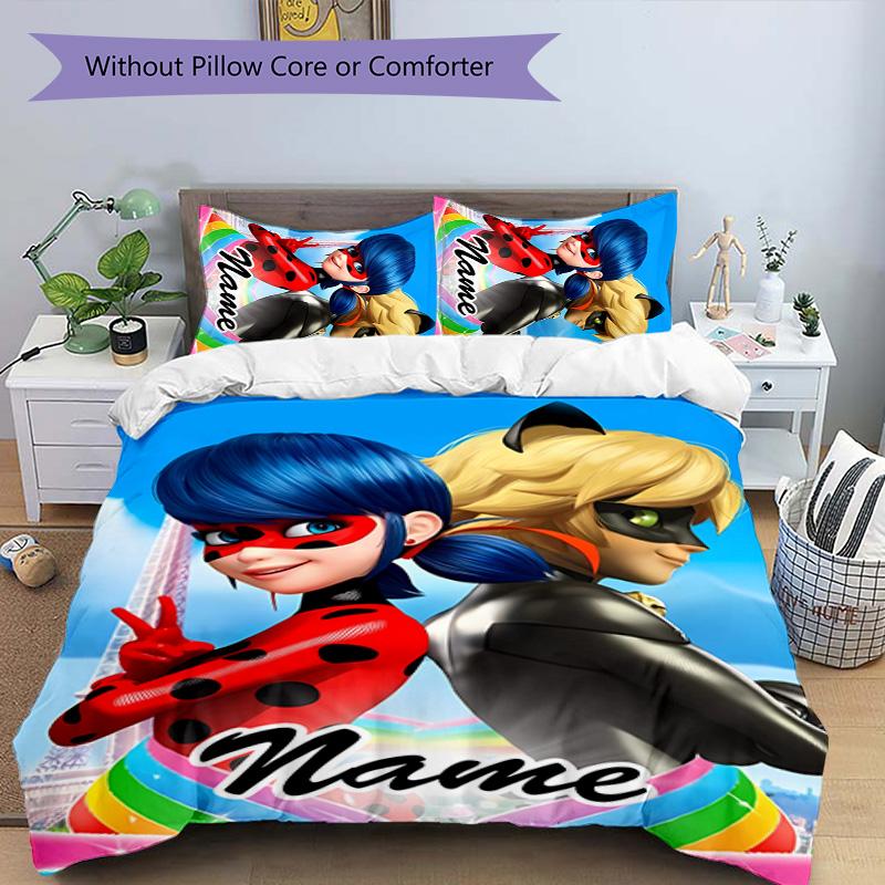 3pcs Ladybug3 Cover Set - Personalized Name, HD Printed Bedding with 1 Cover and 2 Pillowcases - Perfect for Home Decor, Easy Care