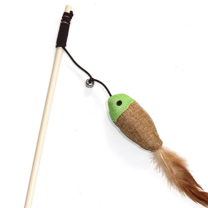 Cat Teasing Wand with Burlap, Feather, and Bell - Self-Entertainment Toy for Boredom Relief