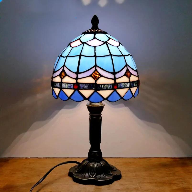 Retro Stained Glass Table Lamp E27 Colorful Art Lampshade Mediterranean Style Baroque Table Light Bedroom Bedside Decor Lighting