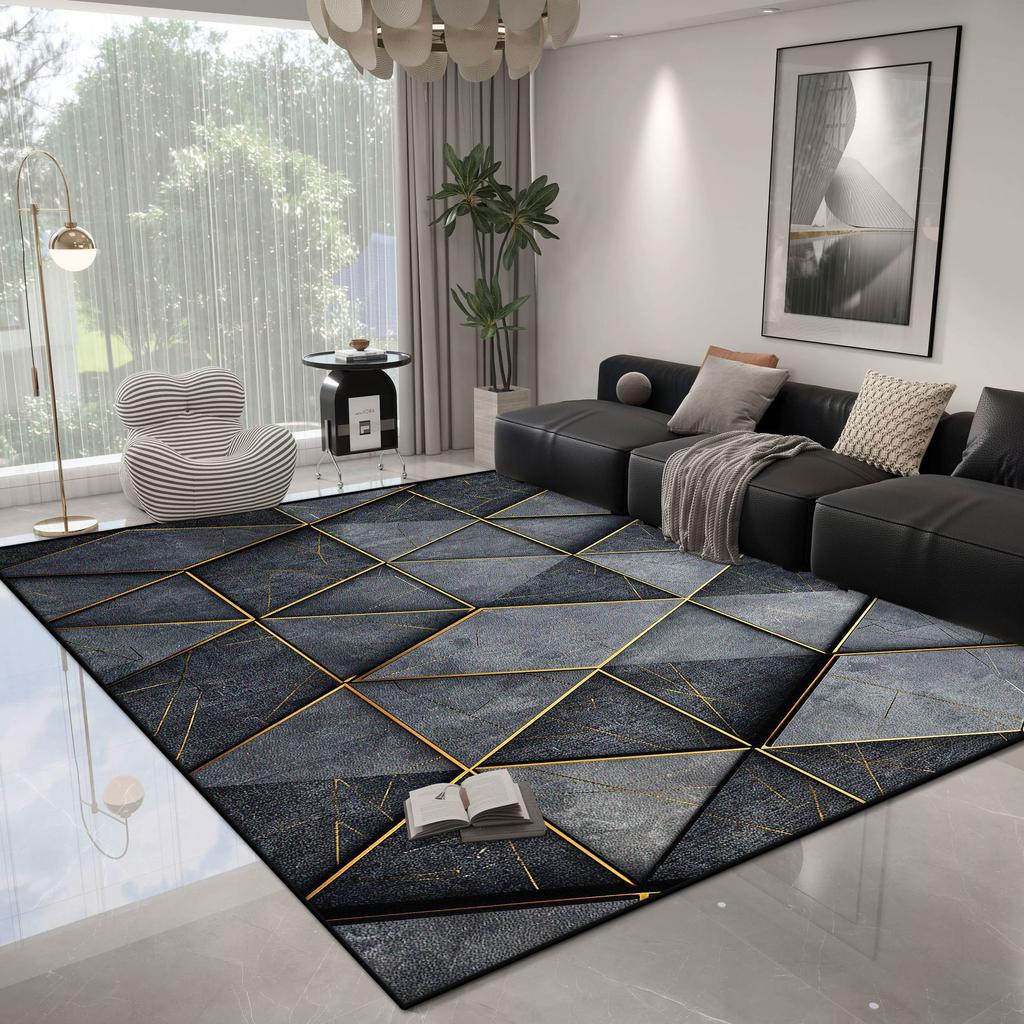 Modern Geometric Carpet Living Room Light Luxury Decoration Bedroom Non-slip Rug Easy Cleaning Lounge Plush Floor Mat Washable