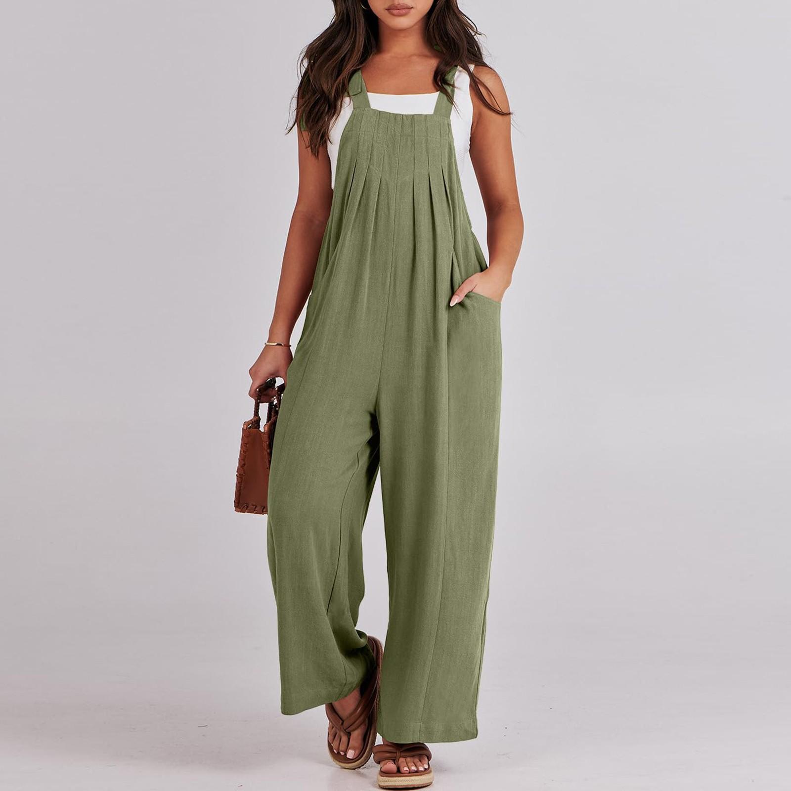 

Женские комбинезоны, повседневные свободные комбинезоны без рукавов с регулируемыми завязками, комбинезоны с широкими штанинами, наряды с карманами XXL