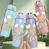 1PC Faith Heart Flower Layered Art Print 750ml Color Plastic Sports Water Bottle Leakproof Flip Straw Lid Suitable for Sports Office Home Use
