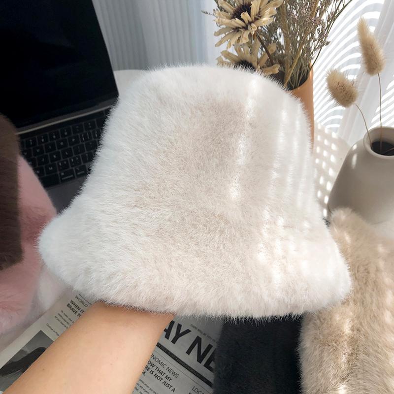 

Белая плюшевая шляпа, Новая осенне-зимняя плюшевая шляпа-панама, Большая голова, Теплая для лица, С маленькими ушками, Шляпа-панама A белый