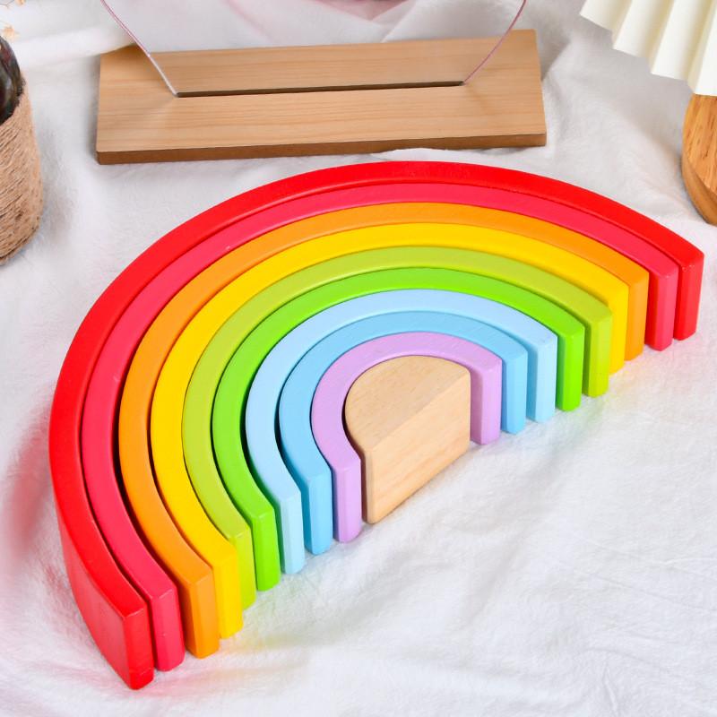 Wooden Ten Layer Rainbow Arch Block Set For Kids Educational Play Toys