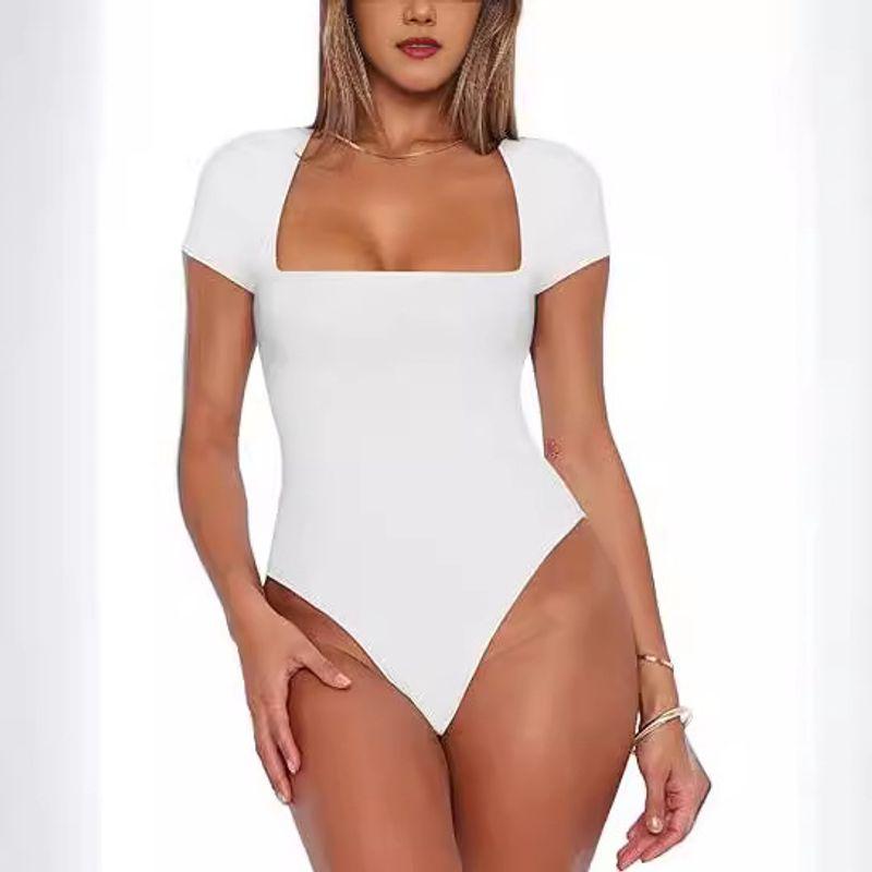 

Square Collar Short Sleeve Jumpsuit Solid Square Collar Slim fit Short sleeve Jumpsuit Women White XS