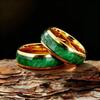 8mm Herren Edelstahlringe, Goldfarben Gebürstet Grün Koa Holz Inlay Ringe für Männer, Hochzeits Schmuck Weihnachten Geschenk