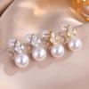 ZAKOL Fashion Water Drop CZ Zircon Imitation Pearl Stud Earrings For Women Elegant Wedding Party Bridal Jewelry