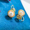 Versatile Non-piercing-free Ear Clips with Mosquito Coil Tray Design, 11k Gold Accent Fashion Large Natural Freshwater Pearl Earrings for Women