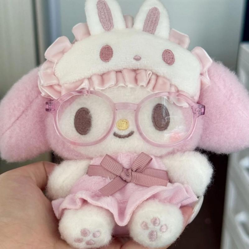 Cartoon Anime My Melody Wearing Glasses Plush Doll Keychain Kawaii Couple Backpack Pendant Gift