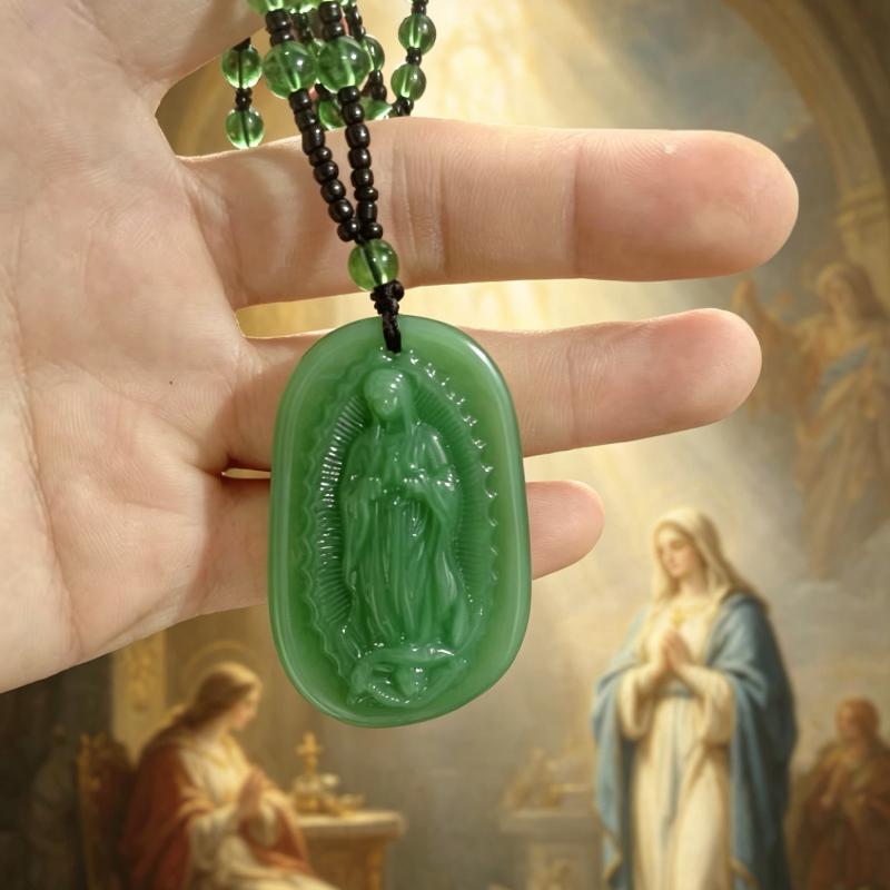 Retro Style Imitation Obsidian Carved Statue Pendant Necklace Unique Design Religious Jewelry for Street Wear