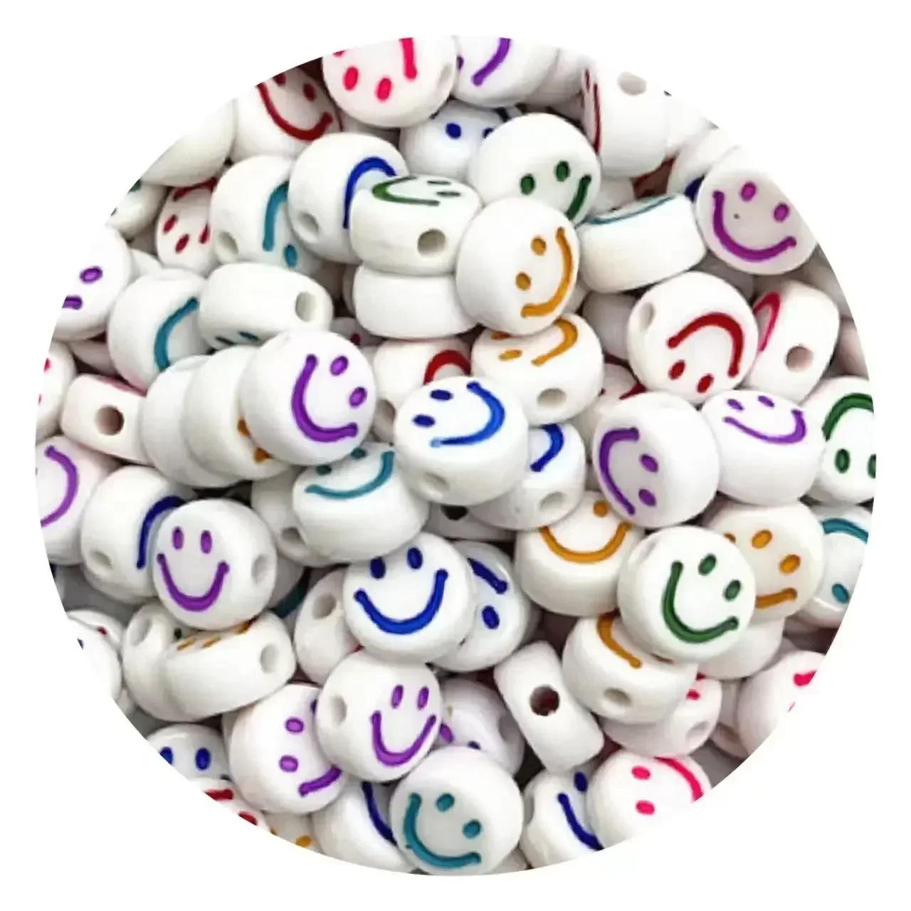

100/200/300/500 шт. Акриловые разноцветные бусины, свободные разделители, бусины с улыбающимся лицом для изготовления ювелирных изделий, DIY браслетов, серег, аксессуары 100PCS