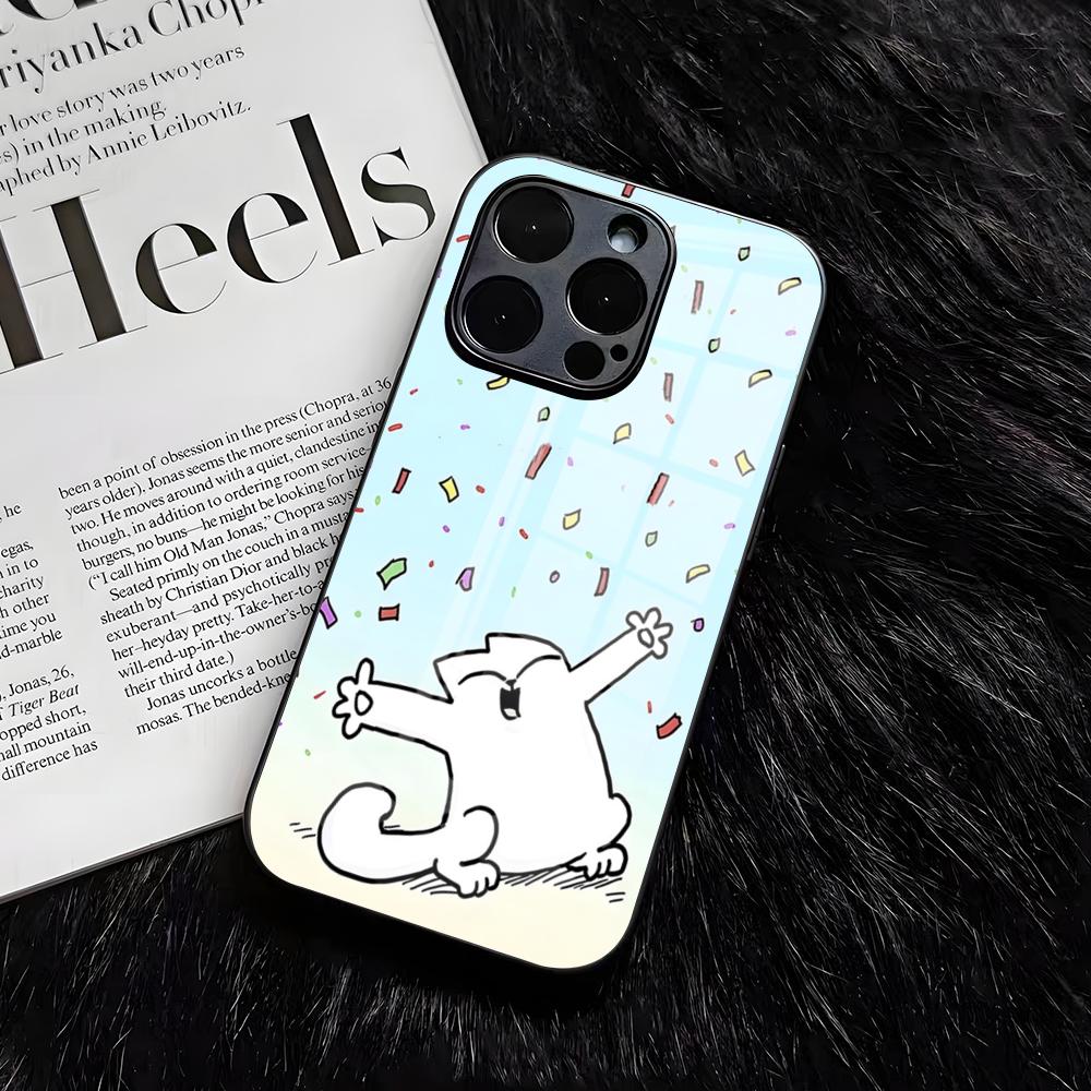 S-SIMONSE-C-CAT Phone Case For IPhone 17 Air 16 E Pro Max 15 14 13 Mini 12 Pro 11 Max Plus Black Glass Cover