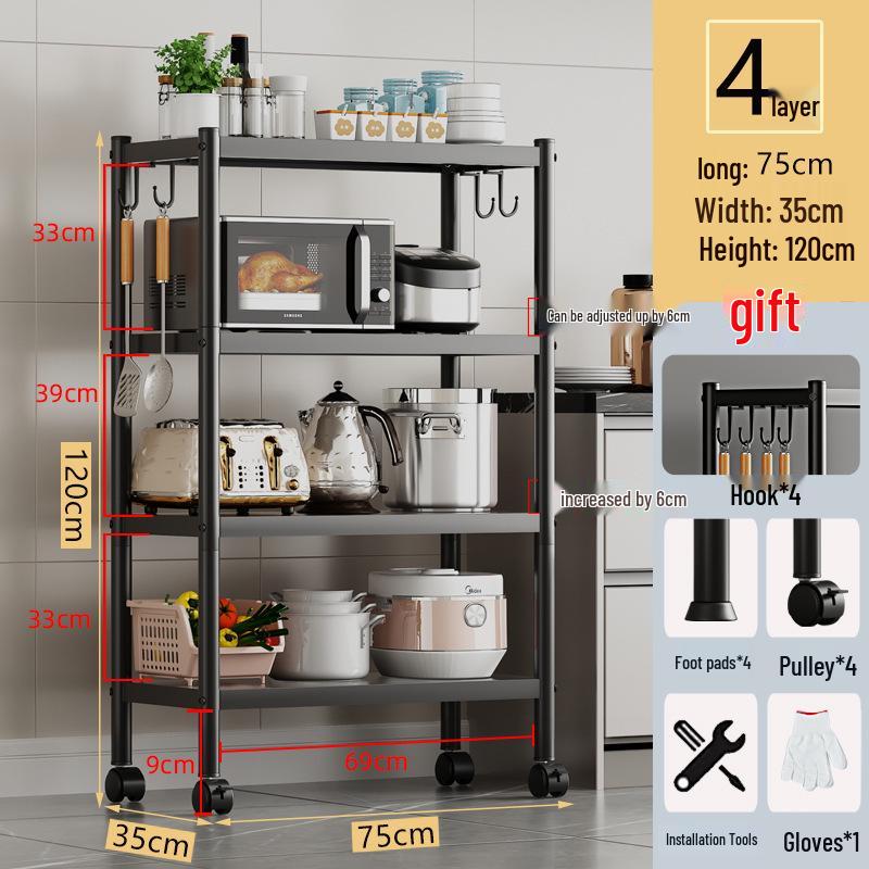 Multi-layer Floor-standing Kitchen Storage Rack for Pots and Microwave Oven