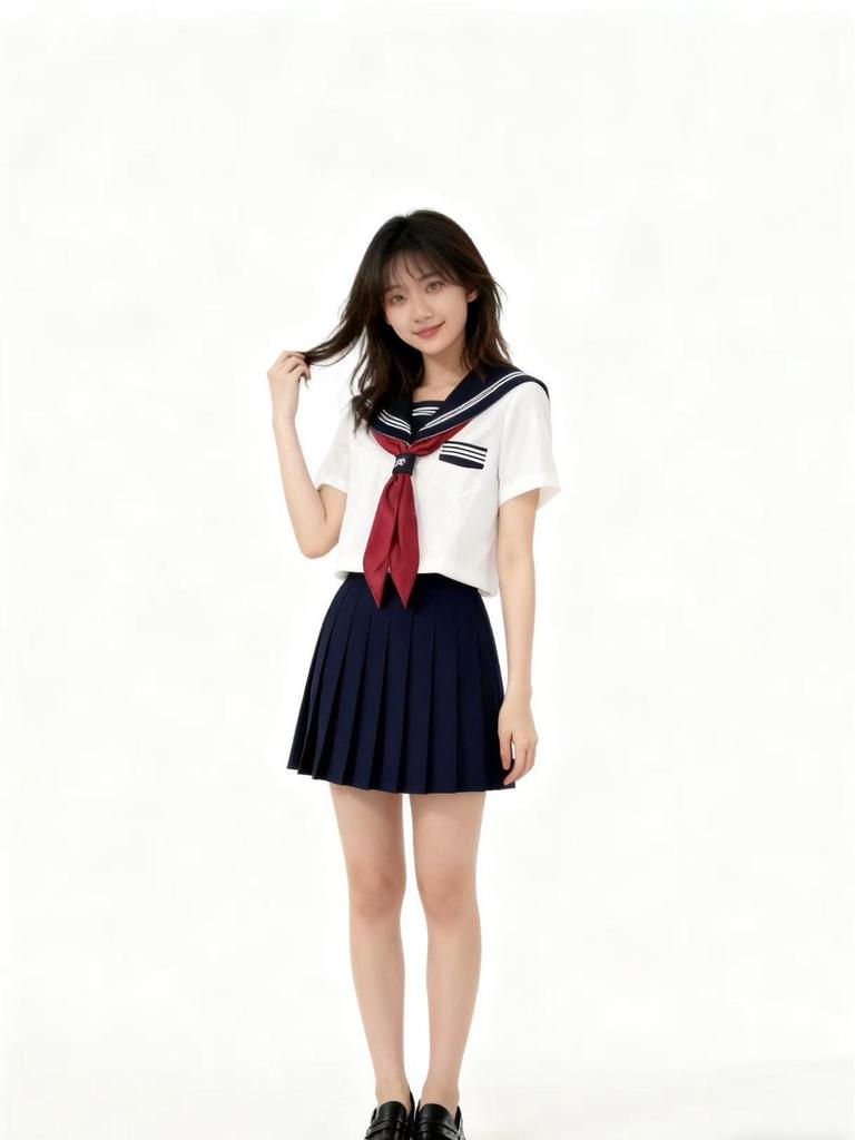 Enhanced White Three-Piece Japanese JK Sailor Suit Pleated Skirt Set - Academy Style Uniform