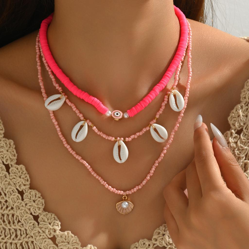 European, American Bohemian Ocean Wind Acrylic Shell Scallop Devil's Eye Soft Pottery Multi-layer Stacked Necklace