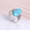 Japanese and Korean New European and American Style Large Oval Turquoise Two-color Ring Fashion Accessories