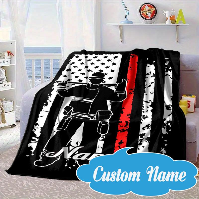 Custom Name Firefighter's Courage Blanket bed sofa Blanket Flannel Blanket for Camping, Hiking, Picnic Essentials,gift for Fan family