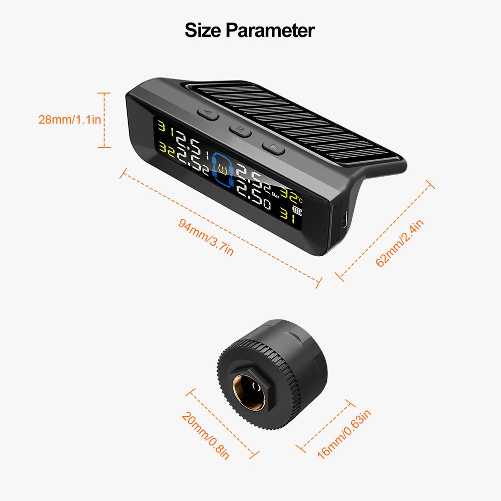 Solar Wireless TPMS High Precision Wireless Tire Pressure Monitoring System with External/Internal Sensor Tire Pressure Alarm