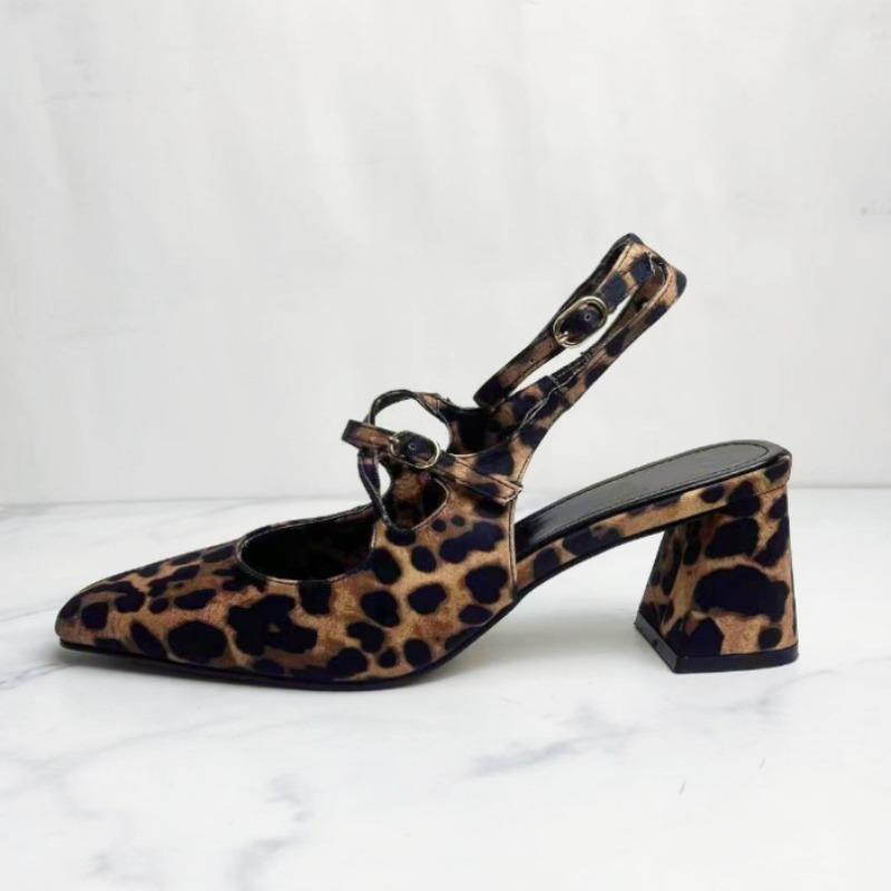 Spring High Heels Women's Mary Jane Shoes Retro Leopard Print Sexy Ankle Strap Slingbacks Luxury Designer Ladies Pumps