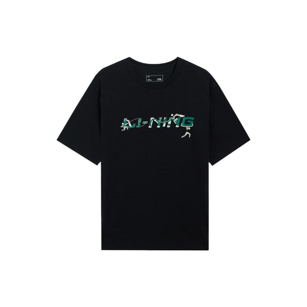 Li Ning Sports Fashion Series Letter Logo Round Neck Pullover Short Sleeve T-Shirt Unisex T-Shirt Black AHSSC35-1