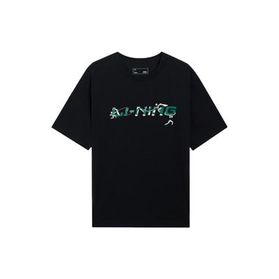 Li Ning Sports Fashion Series Letter Logo Round Neck Pullover Short Sleeve T-Shirt Unisex T-Shirt Black AHSSC35-1