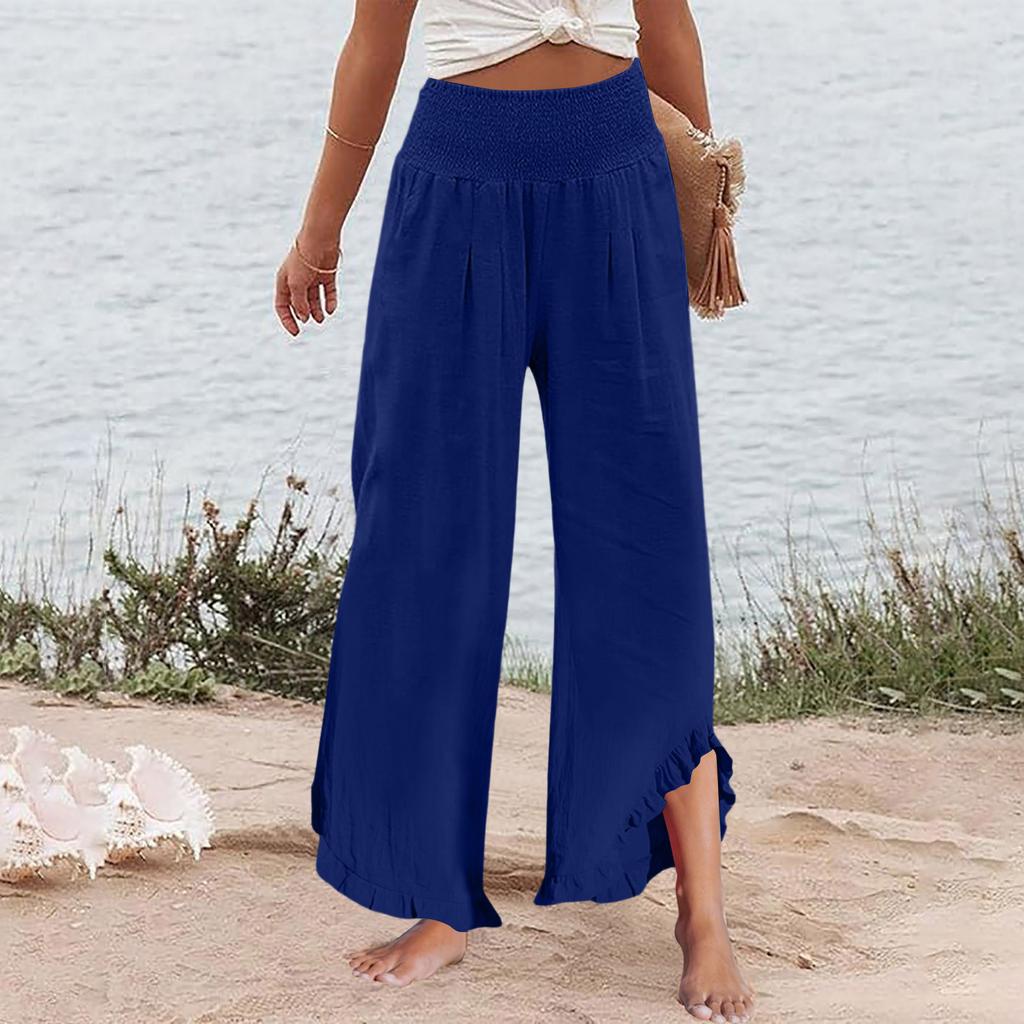 Womens Palazzo Pants Summer Casual Flowy Wide Leg Trousers Beach Travel Vacation Outfits