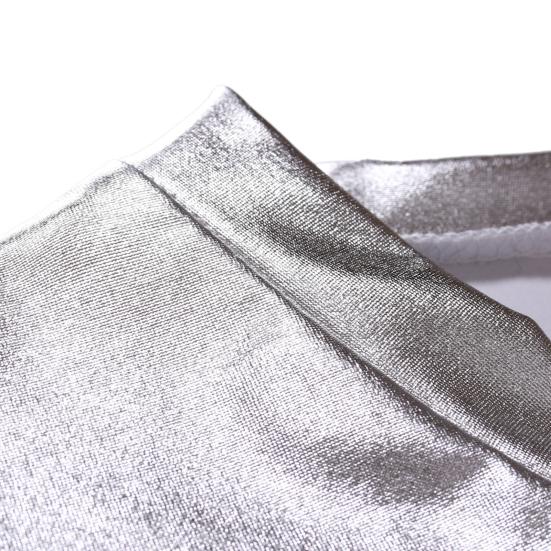 Erkek T-shirt Parlak Görünüm Düz Renk Uzun Kollu Üst V Yaka Slim Fit T-shirt Gece Kulübü Parti Performansı Kostümleri