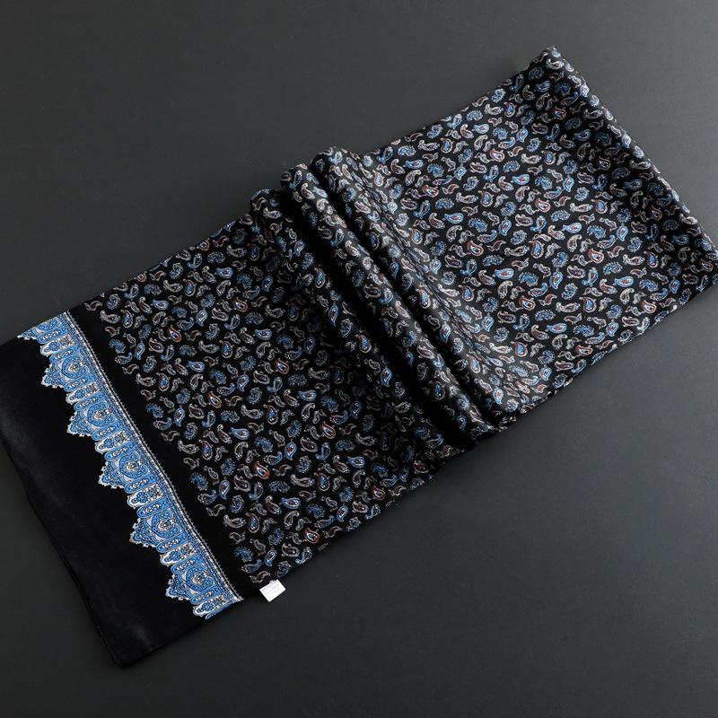 Luxury Brand Men Pure Silk Scarf Businessmen Long Scarves Spring Autumn All-Match 100% Silk Neck Scarf Winter Printed Scarves