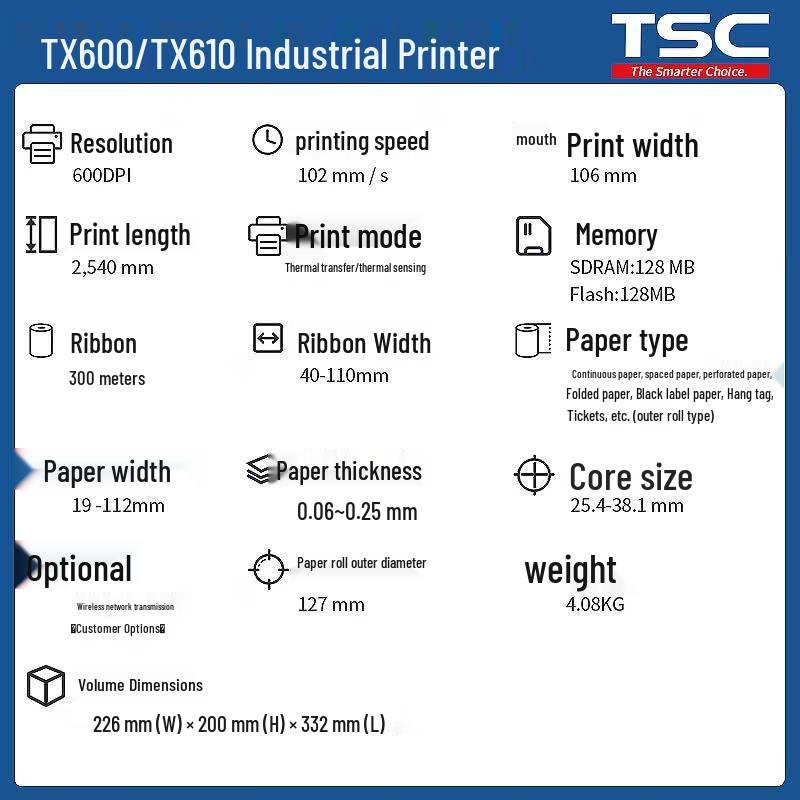 TSC TX610 Industrial Thermal Transfer Barcode Printer CN plug (adapter included)