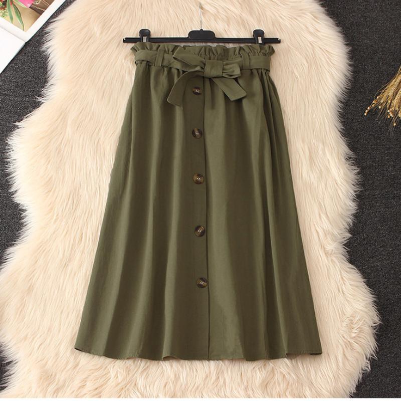 Summer Mid-length Skirt Women's Bud High Waist Single-breasted A-line Over-the-knee Skirt