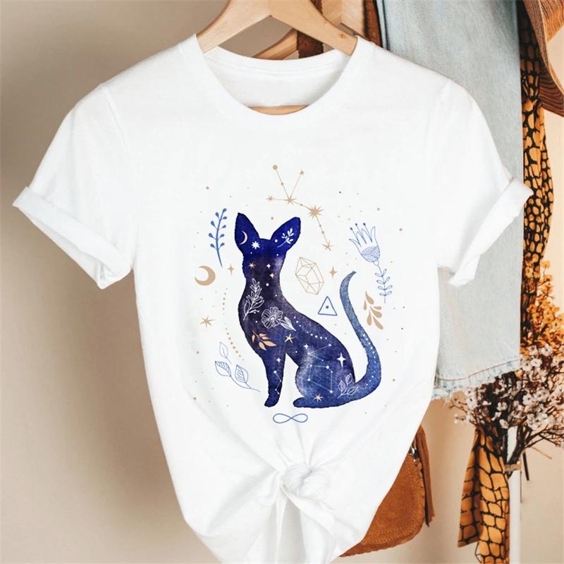 Cartoon Blue Whale Print T-shirt Cotton Retro Harajuku Short Sleeved Clothing Y2k Top T-shirt Summer Harajuku Large T-shirt