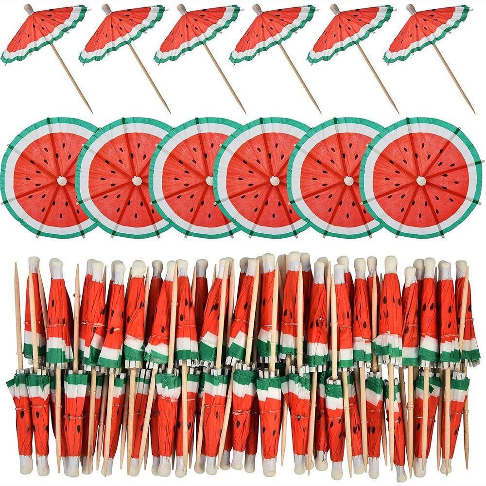 

Wooden Paper Umbrella Pick Watermelon Shaped Fruit Sticks New Cocktail Umbrell Food Cupcake Fruit 50pcs
