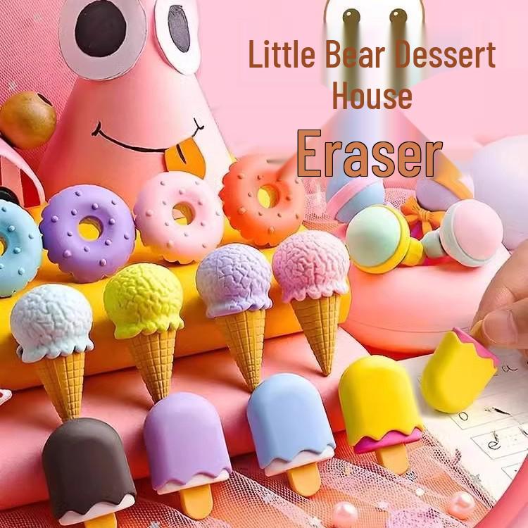 Newcomer 0.01: Set of 16 Cartoon Erasers - Creative Candy Design, Smudge-Free for Elementary Students