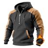 Men Vintage Casual Fleece Lined Color Block Pullover Hooded Sweatshirt