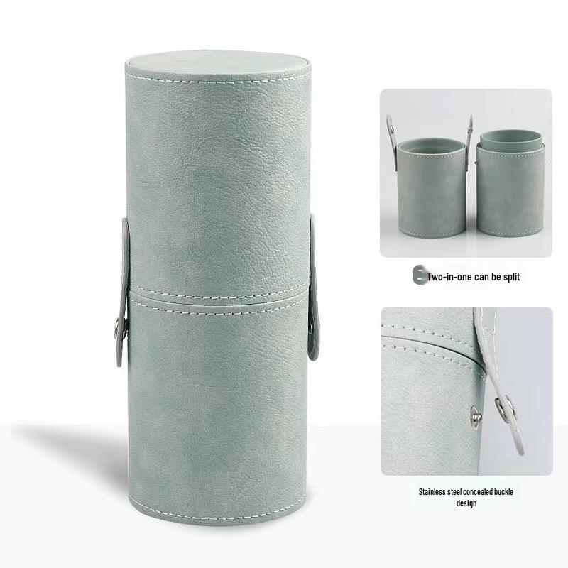 Przenośny Wielofunkcyjny Pojemnik na Pędzle do Makijażu ze Skóry PU z Pokrywką - Mały, Wodoodporny, Pyłoszczelny Rozwiązanie do Przechowywania