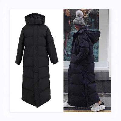 Women's Hooded Long Puffer Jacket Solid Color Quilted Loose Fit Winter Coat