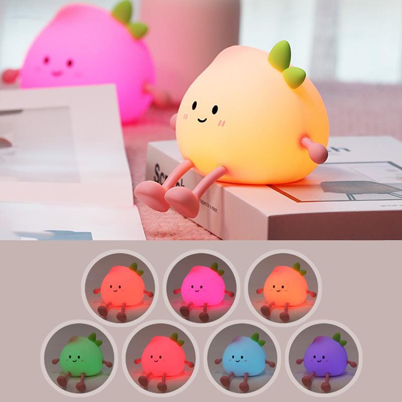 USB Rechargeable Night Light Peach Silicone Night Lights Touch Sensor Bedroom Bedside Cat Lamp With Remote For Kids Baby Gift