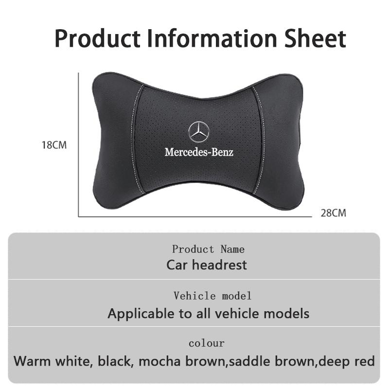 High-quality Leather Car Seat Headrest Memory Foam Comfort Pillow Auto Interior For Benz AMG A/B/C/E/S Class C200L GLC W220 W211 JR9